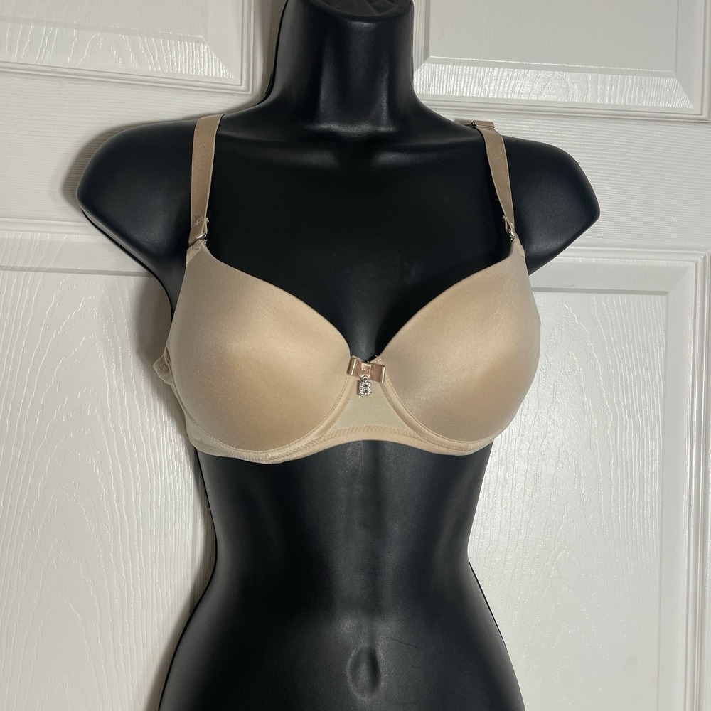 Bradelis Megan Multi Way Padded Underwire Bra Women 32D Nude Logo Charm Bow NWT